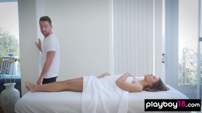 Hot all natural babe Adriana Chechik gets massaged and fucked a big cock