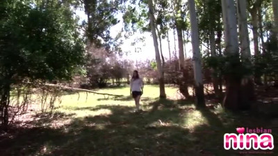 Lesbian nina masturbating in the woods