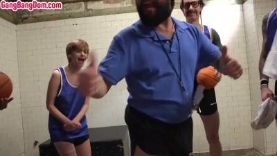 Gangbanged bitch fucked wildly by basketball players