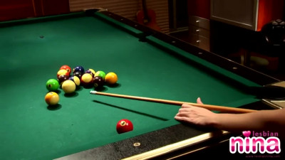 Pool and pussy play on the table