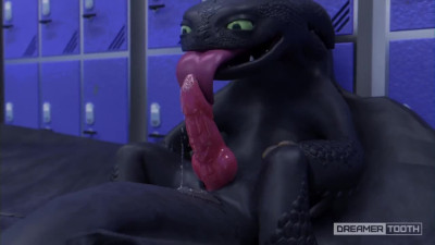 BIG BLACK DRAGON DRINKS HIS THICK CUM AND SPILLS IT EVERYWHERE [TOOTHLESS]