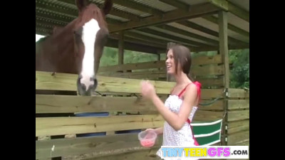 BrookeSkye with petite finger at Horse yard