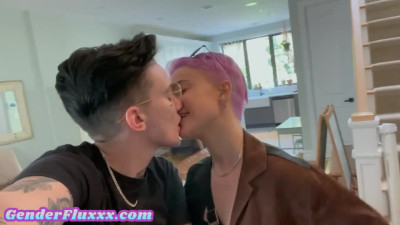 Lesbian inked queer enjoys amateur sex with colored hair GF