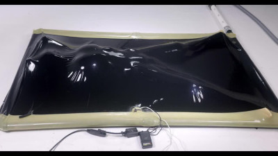 latex vacbed orgasm with vibrator and e-stim