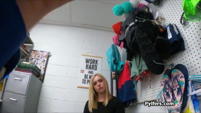 Blonde Krissy bouncing on guards dick at the office