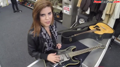 Guitar customer fucked and facialized in pawnshop office