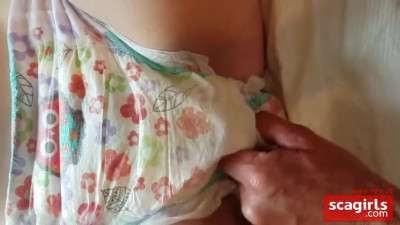 Boy and girl in wet goodnites diapers plat with a dildo sex