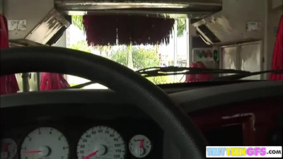 BrookeSkye masturbating tight pussy while in Carwash