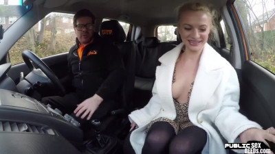 Driving student busty babe public fucked outdoor in the car