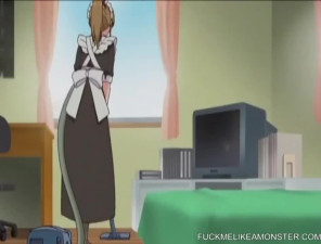 Maid masturbates hard as her boss watches