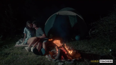 American schoolgirl has romantic sex by the night fire