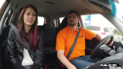 Public babe outdoor fucked in the car by driving instructor